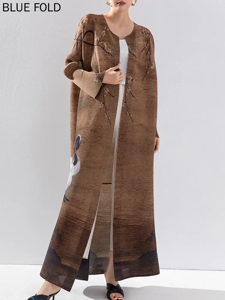 MIYAKE-Женский плиссированный плащ кардиган с круглым вырезом длинная ветровка