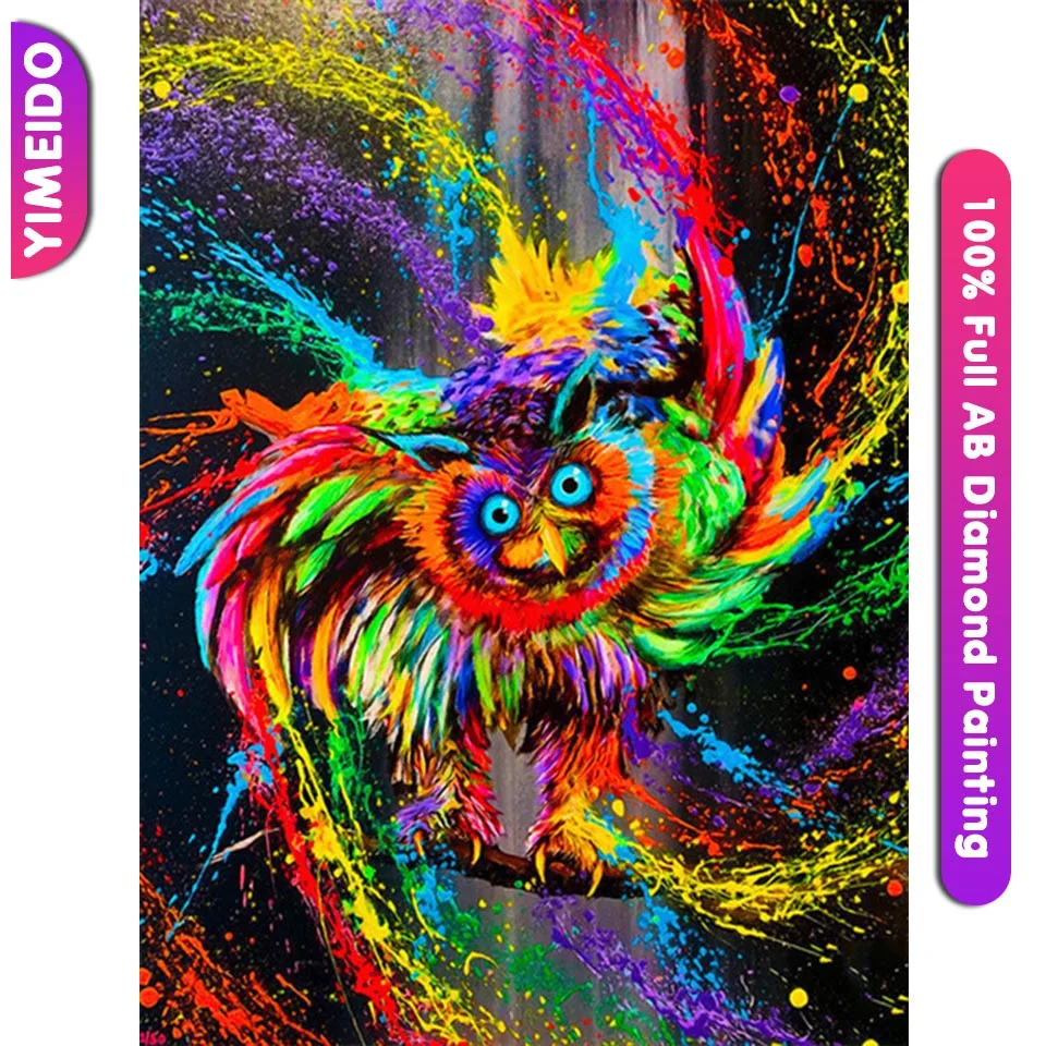

YIMEIDO Advanced 5D DIY Full 100% AB Diamond Painting Full Square Round Animal Colored Owl Diamond Embroidery Home Decor Gift