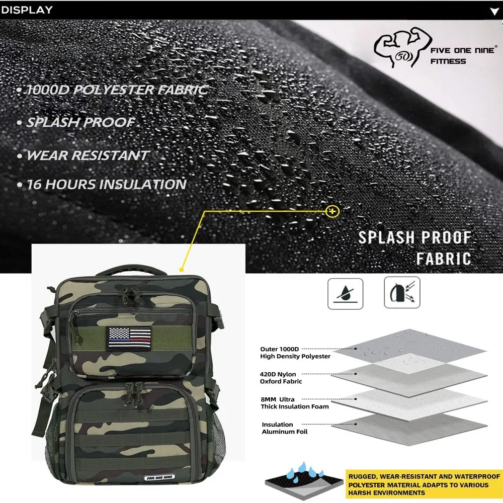 Tactical Meal Prep Backpack, Insulated Lunch Backpack with Removable Meal Compartment, Adult Lunch Rucksack for Hiking Camping C