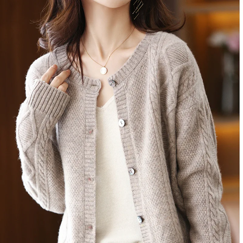 Cardigan Crop Top Sweater New Women's Pure Wool Knit Sweater Cardigan Autumn and Winter Round Neck Short Jacket Keep Warm