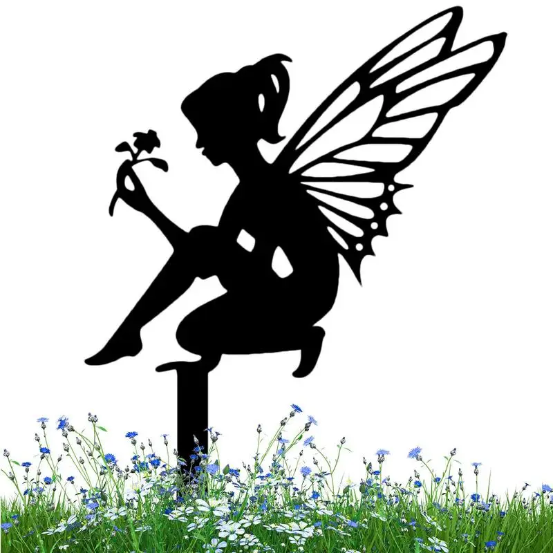 

Metal Fairy Garden Stake Metal Lawn Fairy Yard Art Metal Fairy Craft Elf Silhouette Ornament For Yard Art Decor Lawn Garden