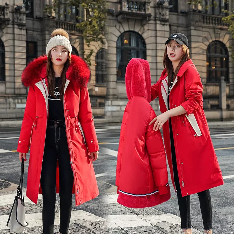 New2022 down parka women inner liner overcome color women's middle and long winter thickened waist cotton jacket
