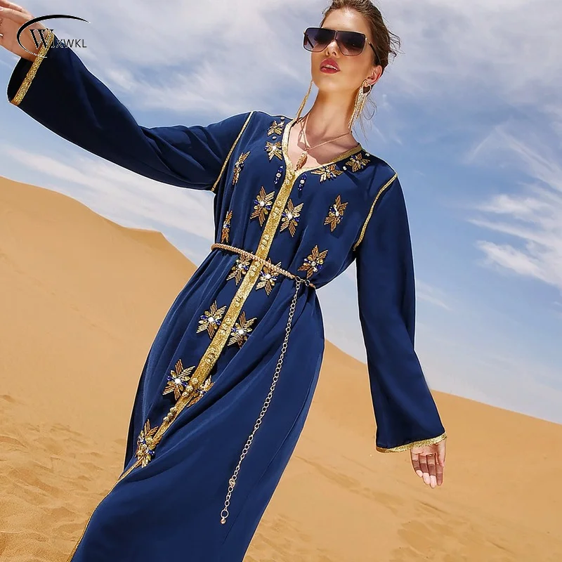 

Ba607 New Navy Blue Heavy Industry Hand Sewn Diamond Luxury Dress Party Annual Meeting Preferred Women Long Skirt 2022