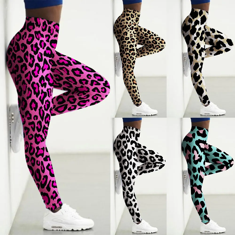 

Женские легинсы с леопардовым принтом, с высокой талией