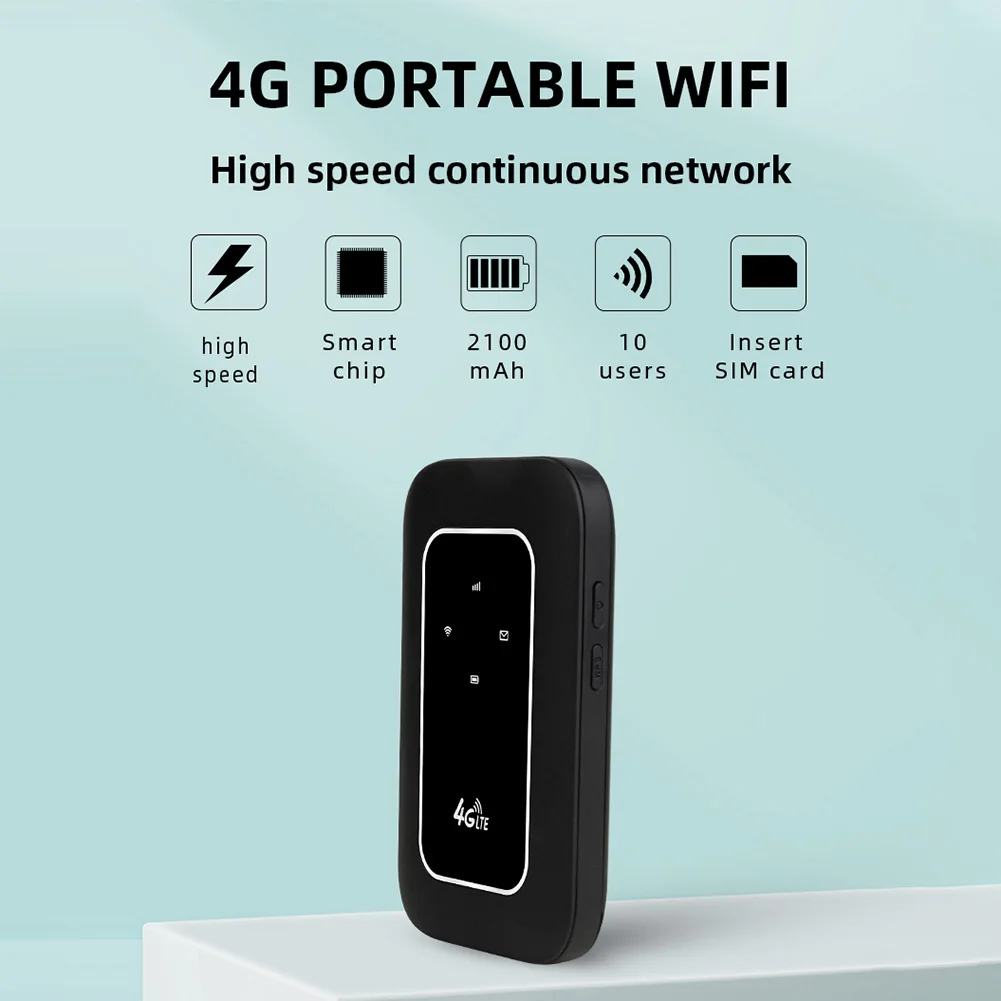 

4G Wireless Router 150Mbps Mobile Broadband 2100mAh Portable WiFi Hotspot with SIM Card Slot Wide Coverage for Outdoor Travel