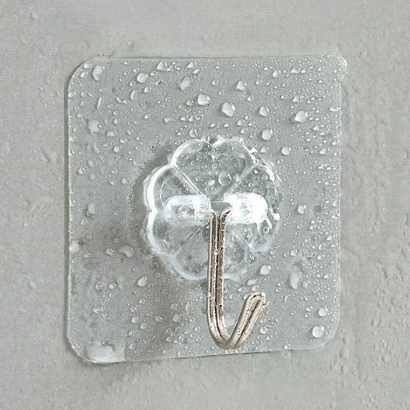 

10PCS Transparent Stainless Steel Strong Self Adhesive Hooks Key Storage Hanger for Kitchen Bathroom Door Wall Multi-Function