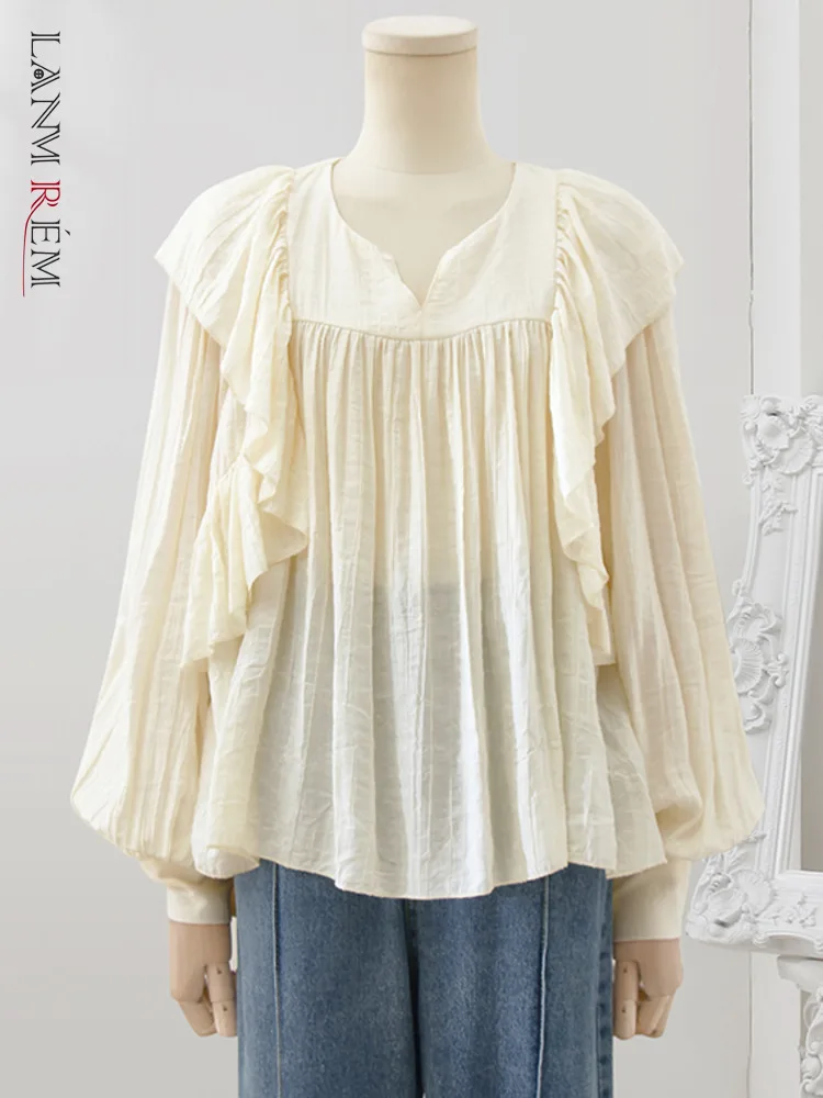 

LANMREM Fashion Spliced Shirt For Women V-neck Long Sleeves Solid Thin Spliced Tops Female Clothing 2023 Autumn New 32D219