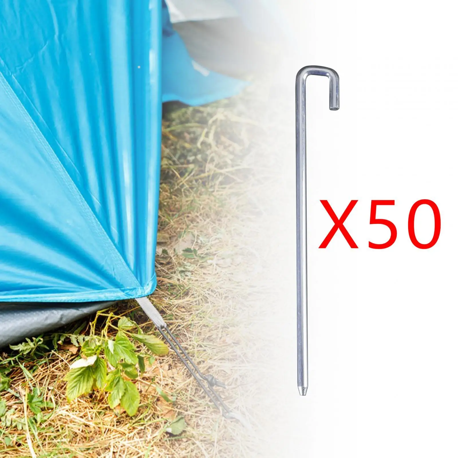 

50 Pieces Tent Pegs 250mm Tent Nails U Shape Hook Aluminum Multifunctional