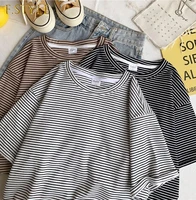 f girls striped short sleeve t shirts o neck korean style loose all match soft summer harajuku streetwear unisex chic tops ins
