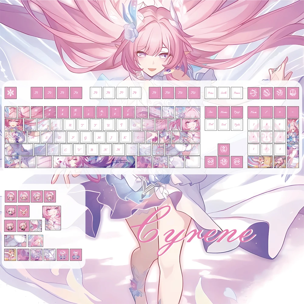 Фото Колпачки для клавиш MAIMOOO Honkai Cyrene Pink Cherry Pbt в стиле аниме/манги Aulaf75/F99, колпачки для клавиш на заказ, 124 клавиши №1