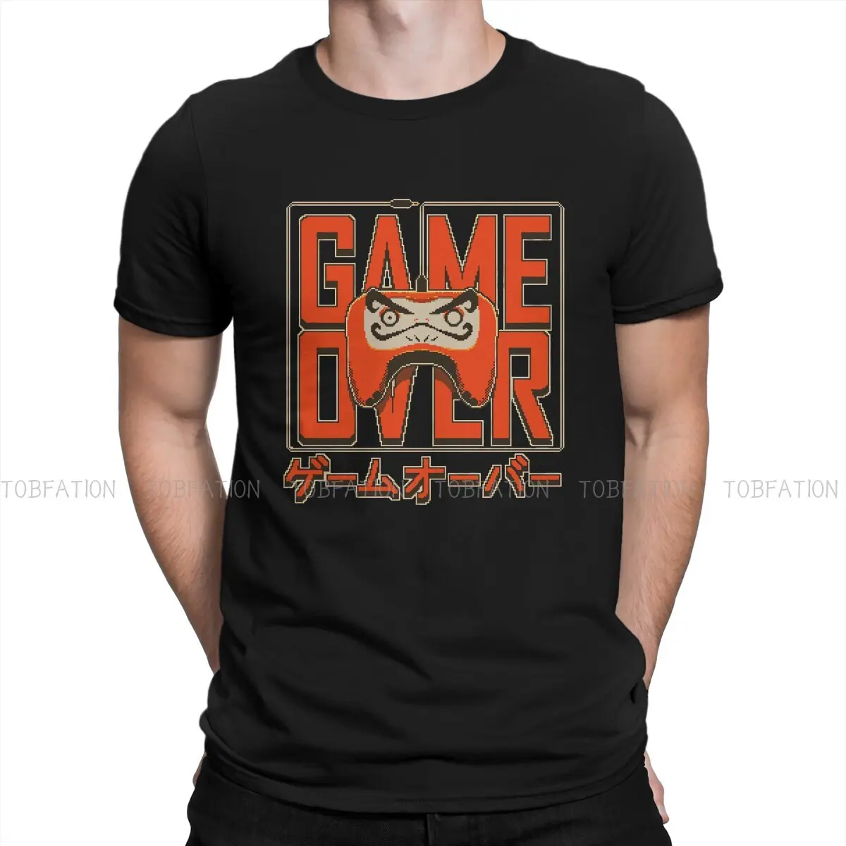 

Game Over Men's TShirt Daruma Janpanese Characters Individuality T Shirt 100% Cotton Harajuku Streetwear Hipster