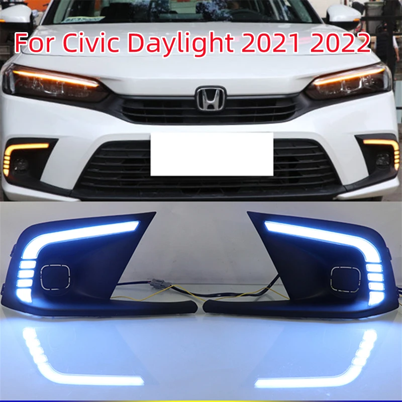 

Противотуманная фара для Honda Civic 2021 2022, дневные ходовые огни, светильник, водонепроницаемая, 12 В, светодиодная Передняя дневная лампа