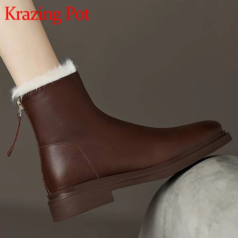 

Ботильоны из коровьей кожи на низком каблуке, с круглым носком, на молнии