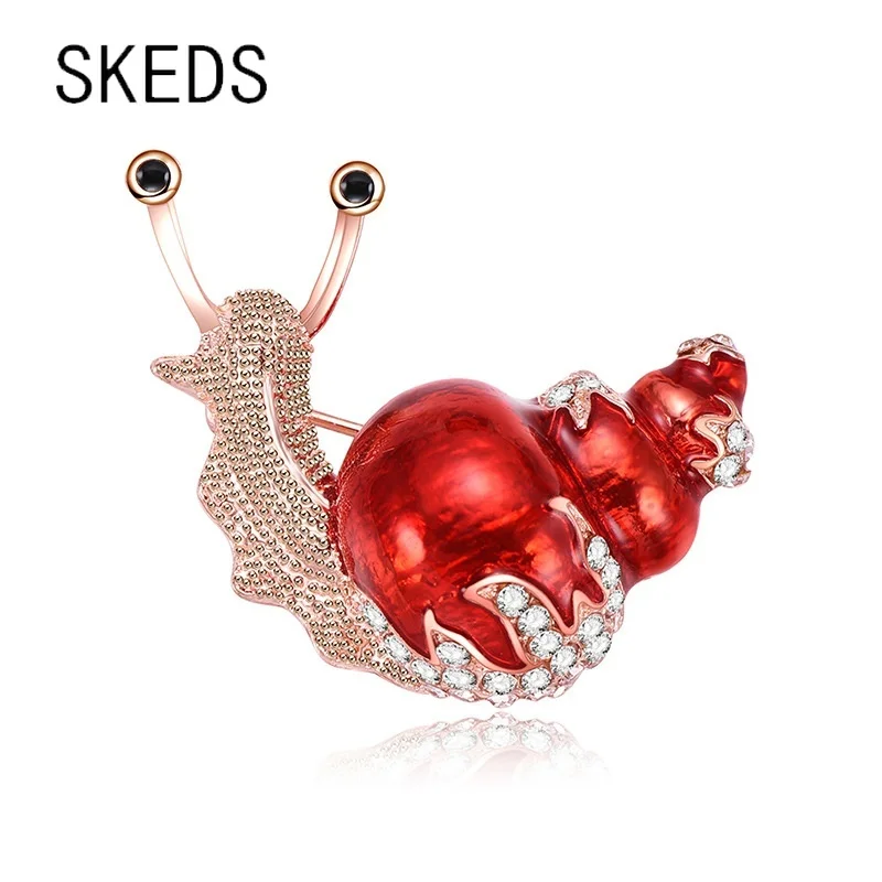 

SKEDS Cute Rhinestone Red Snail Enamel Brooch For Children Women Party Costume Accessories Metal Animal Brooches Badges Gift