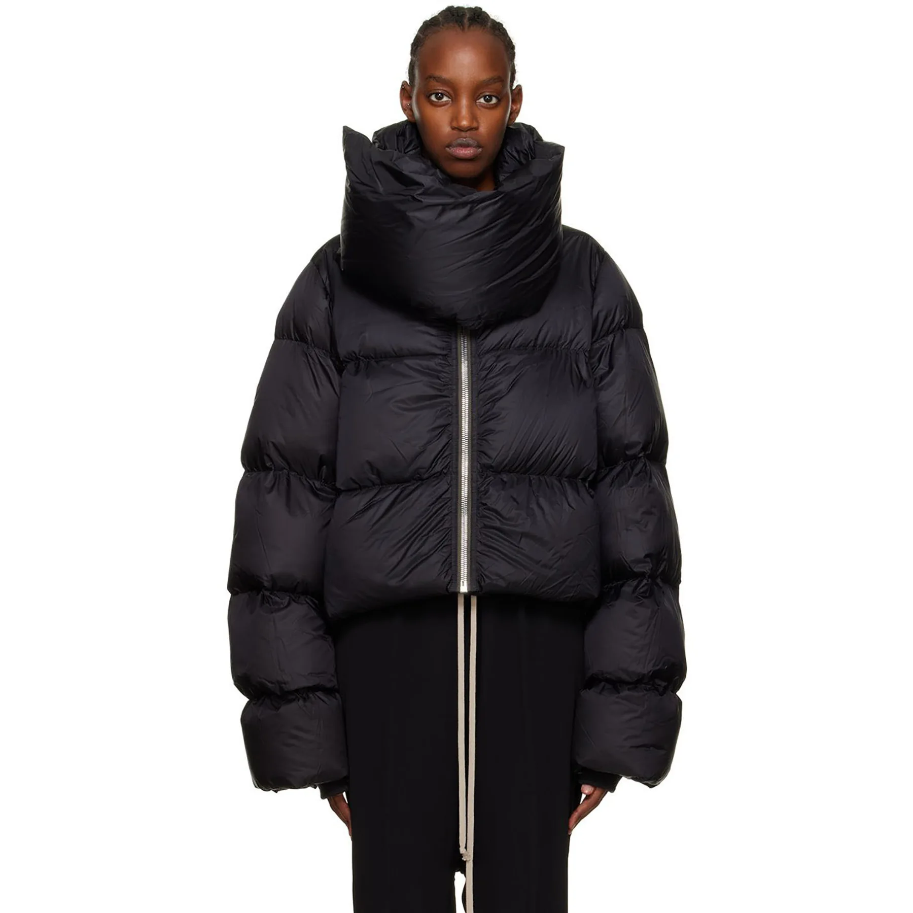 Winter Casual Oversized Bubble Coat for Women 2022 Fashion Zipper Scarf Collar Short Puffer Jackets Green Parka Streetwear