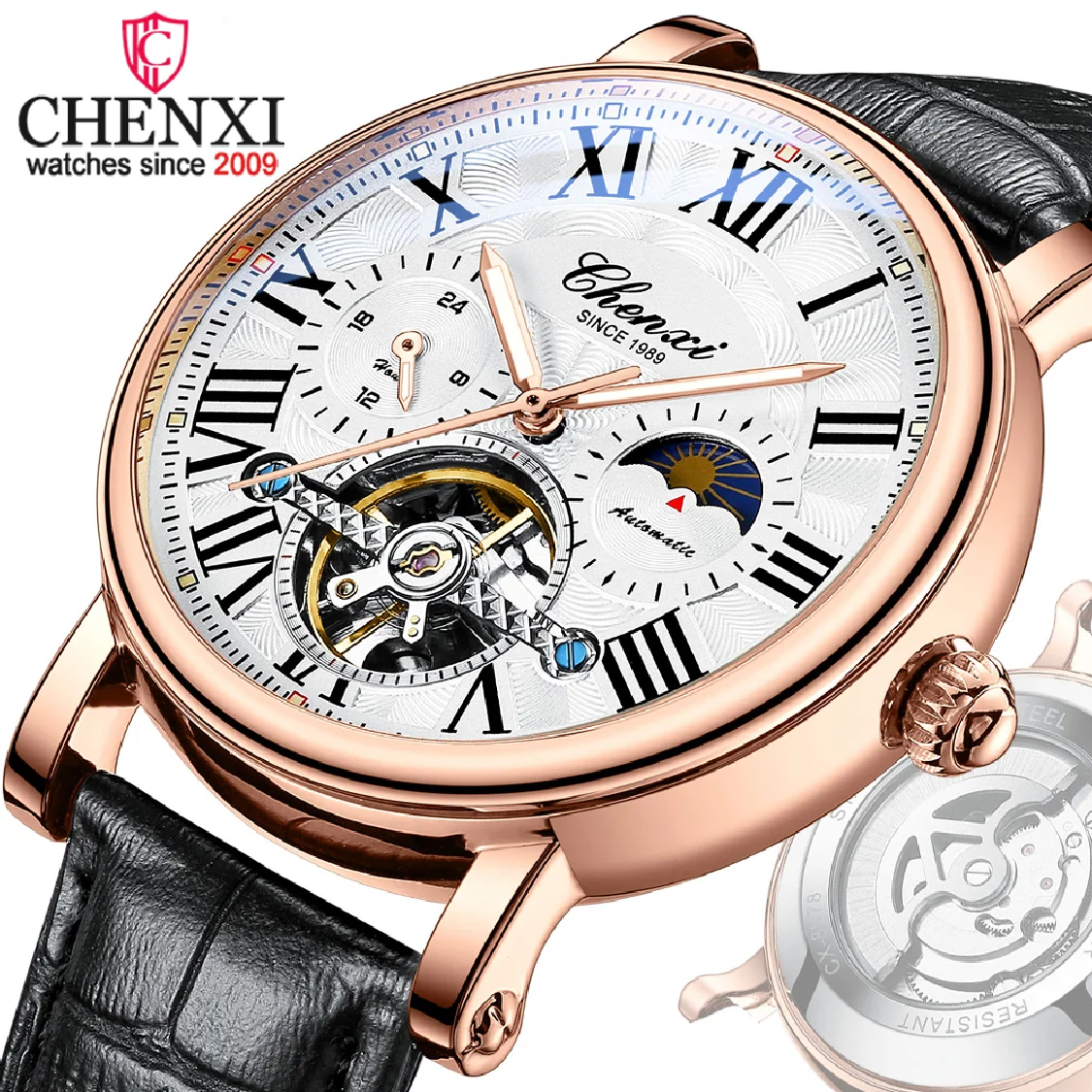 

Мужские часы бренда CHENXI, Роскошные водонепроницаемые автоматические механические наручные часы, мужские деловые светящиеся кварцевые час...