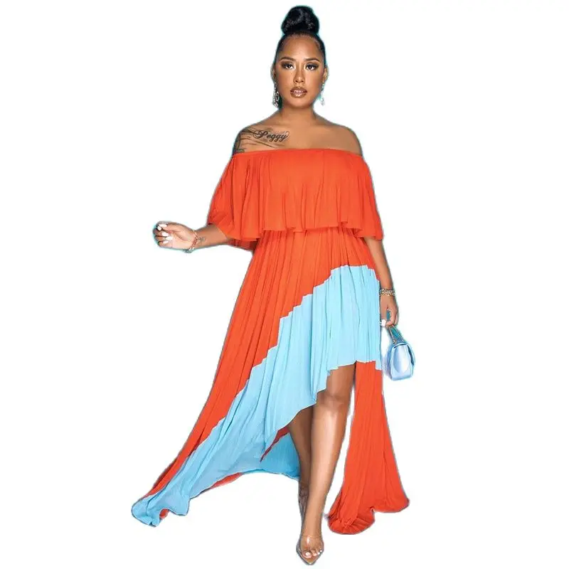Plus Size Evening Dress Off Shoulder Patchwork Clothing Female Luxury Elegant Robe 2023 Summer Women Trendy Party New In Dress