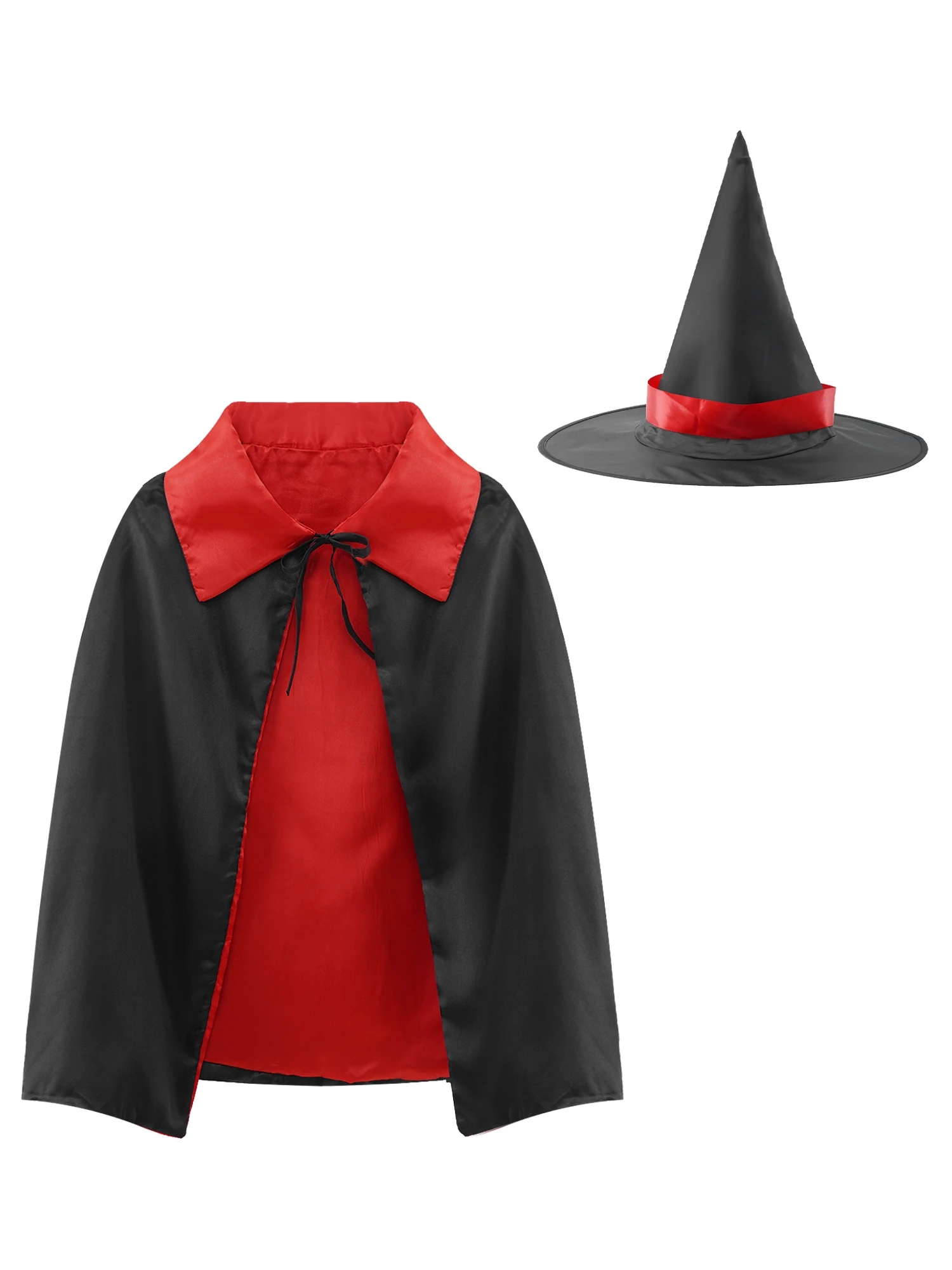 

Role Play Halloween Witch Cosplay Cloak and Hat Props Dual-Color Self-tie Cape Pointed Witch Hat Costumes for Children Adults