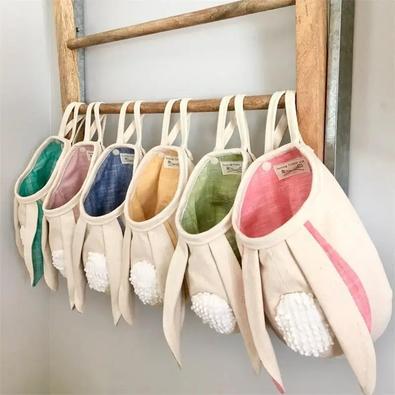 

Bunny Ear Storage Bag Cotton and linen Cute Pod Rabbit Ear Storage Bag with Two Sturdy Snap Loops