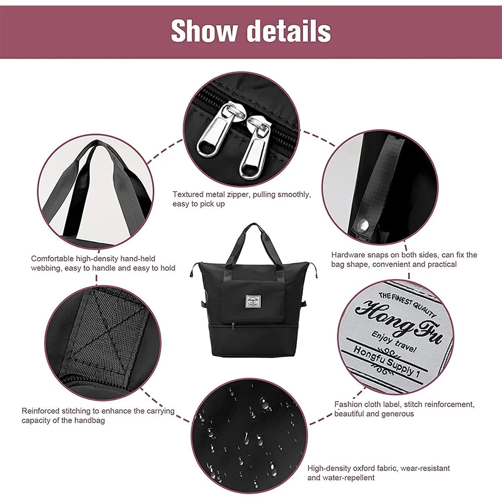 Shoulder Travel Bag Luggage Organizer Large Bags for Women Tote Foldable Duffle Handbags High Capacity Gym Yoga Camping Storage