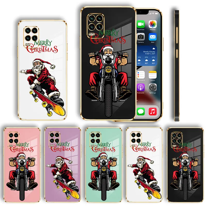 

Luxury Plating Case For Xiaomi POCO X3 X4 NFC M3 M4 Pro F3 F4 GT for Mi 11 11T 10T 10 8 9 Christmas Santa Claus Motorcycle Skate