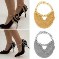 2022 new punk mulyi layer link chain tassel anklet for women hip hop boot shoe chain barefoot sandals party jewelry gift