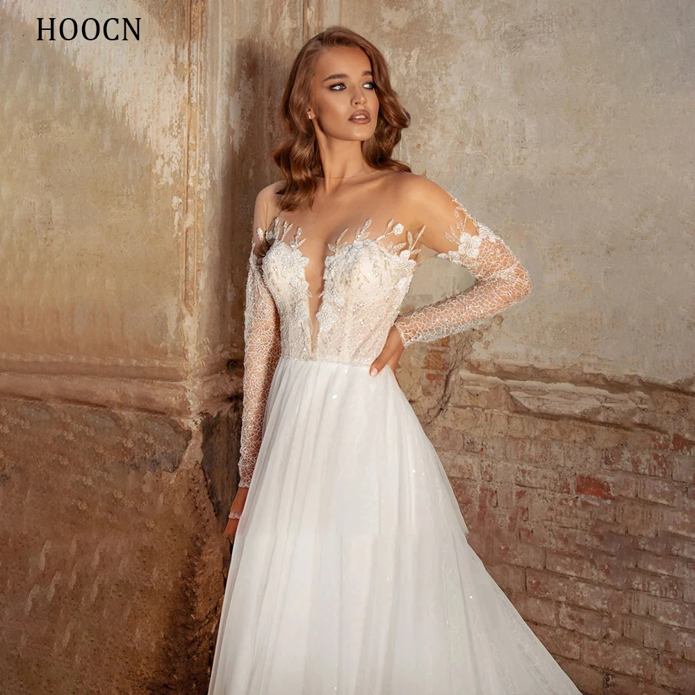 

HERBURNL Sweetheart A-LINE Wedding Dress Floor-Length Backless Princess Illusion Bride Appliques Chapel Train Bridal Gown