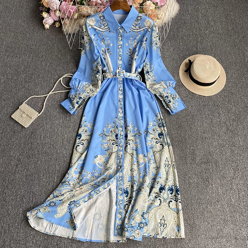 

Женская длинная юбка с высокой талией и поясом для похудения, лацкан с цветком, длинный рукав, Европейская и американская мода, осень, Новинка