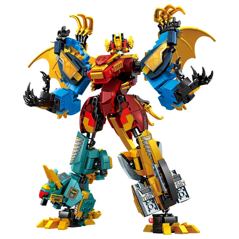 

Transformation 4 in 1 Dinosaur Mecha Deformation City Robot Sembo Block Set Kids Educational Building Toys With 4 Dolls Gifts