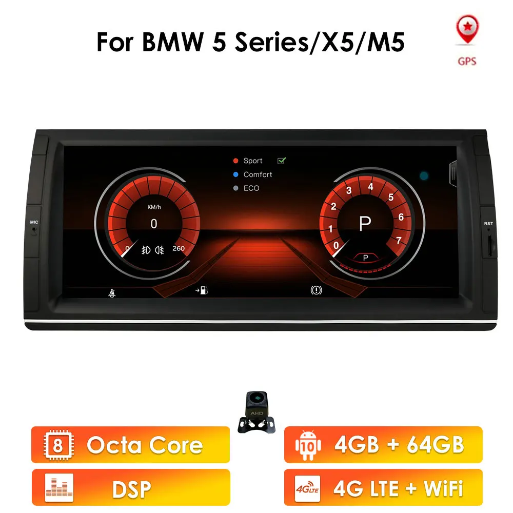 

4G+64G Android 10 Car Radio Multimedia Video Player for BMW 5 E39 E53 X5 1995-2001 2002 2003 2004 2005 2006 Navigation GPS 2 din