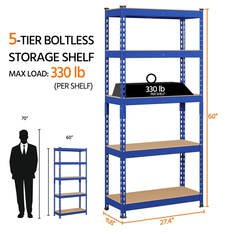 

Boltless & Adjustable Steel Storage Shelf Unit, , Holds up to 330 lb Per Shelf