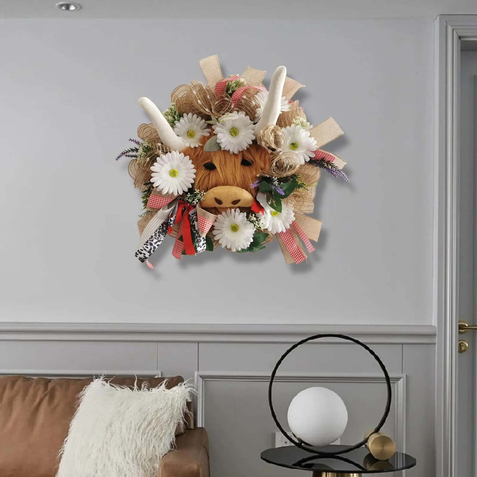 

Highland Cattle Spring Wreath Front Door Wreath 50cm Accessory Handmade