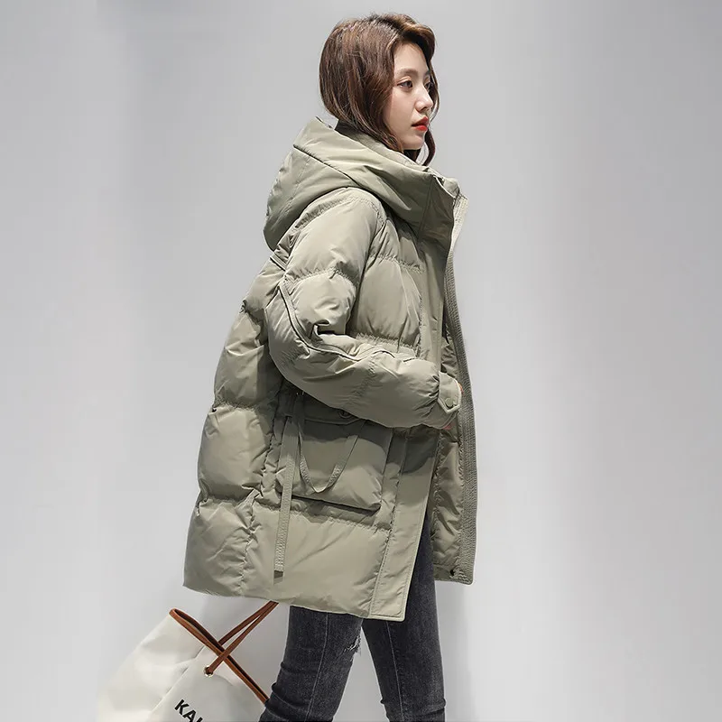 Down jacket women's mid-length 2022 new loose fashion casual winter white duck down long-sleeved women's jacket
