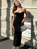 tossy strapless knit maxi dresses for women summer beach party bodycon dress off shoulder twist knitting evening backless dress