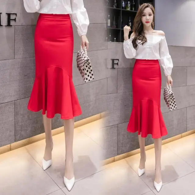 

2022 Spring Autumn Women New Mid-length Slim Skirts Female Irregular Mermaid Skirts Ladies Solid Color Package Hip Skirts Z72