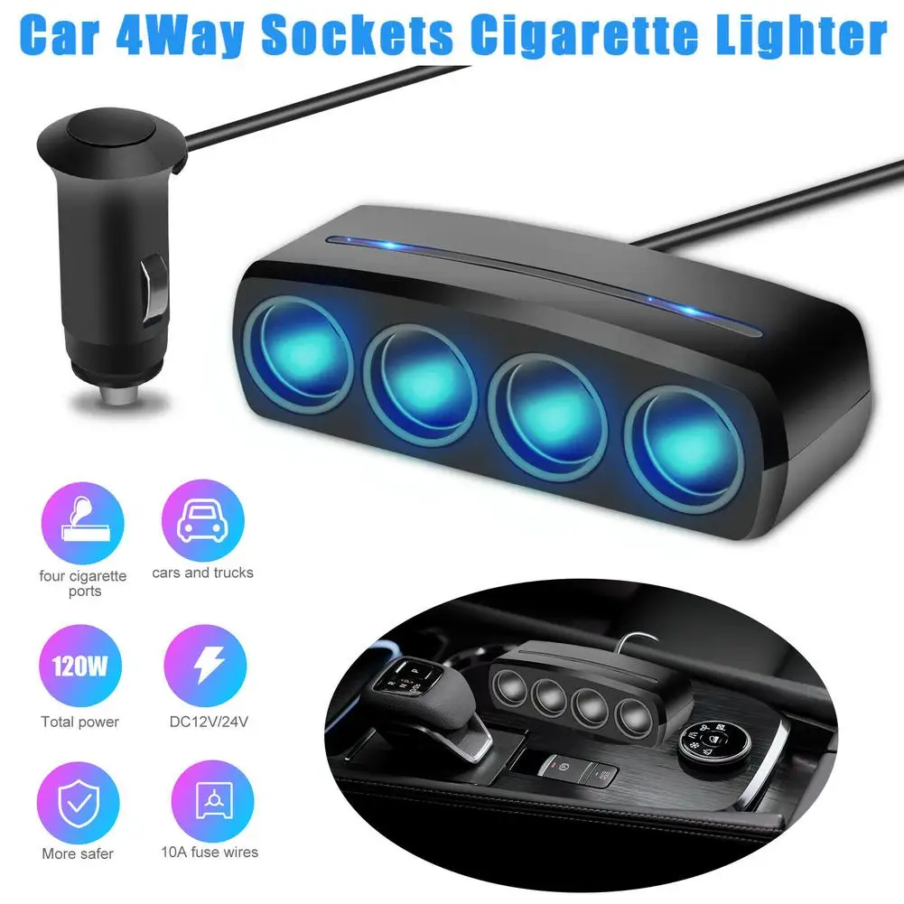 

Universal Car Charger 4 Ways Multi Socket Car Cigarette Lighter Splitter Power Adapter 12v-24v Charger With Blue Light Sd-1906