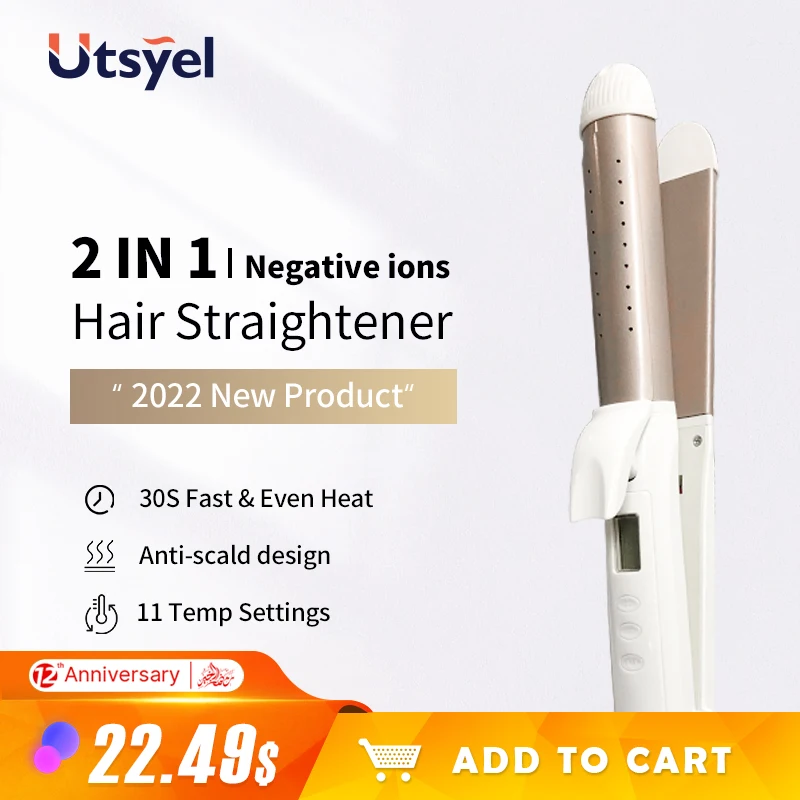 

Professional Hair Curling Iron 2 In 1 Hair Straightener Curl Roller Wand Waver Adjustment Temperature Fashion Hair Styling Tools