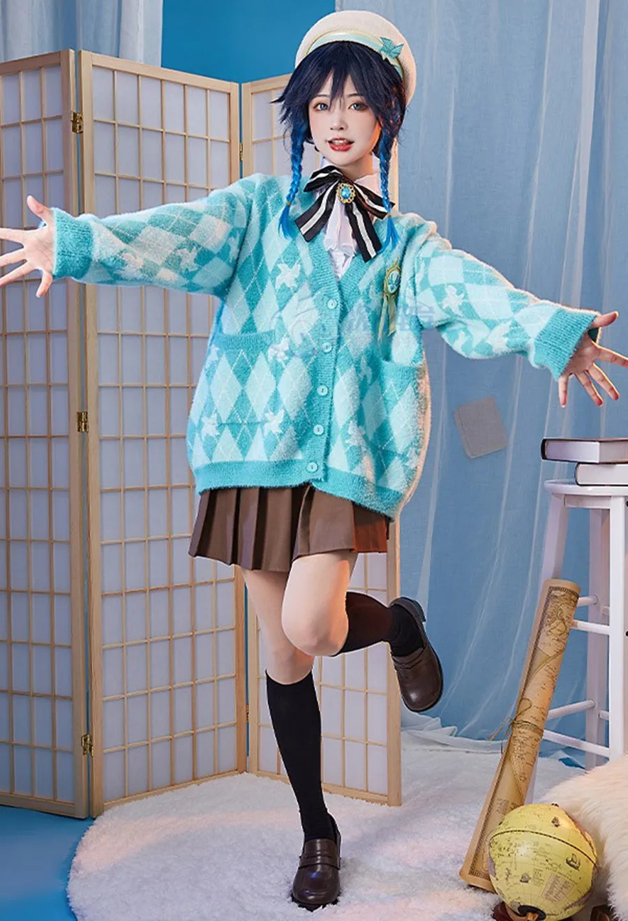 

Горячая Аниме игра Genshin Impact Venti костюм для косплея мягкий свитер искусственный парик для вечеринки Хэллоуин