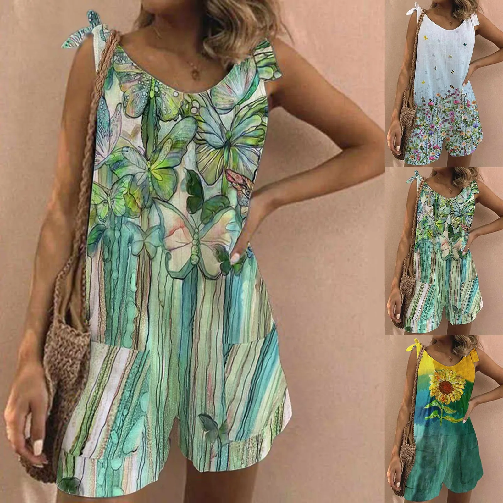 

Женский Повседневный комбинезон с карманами, с принтом