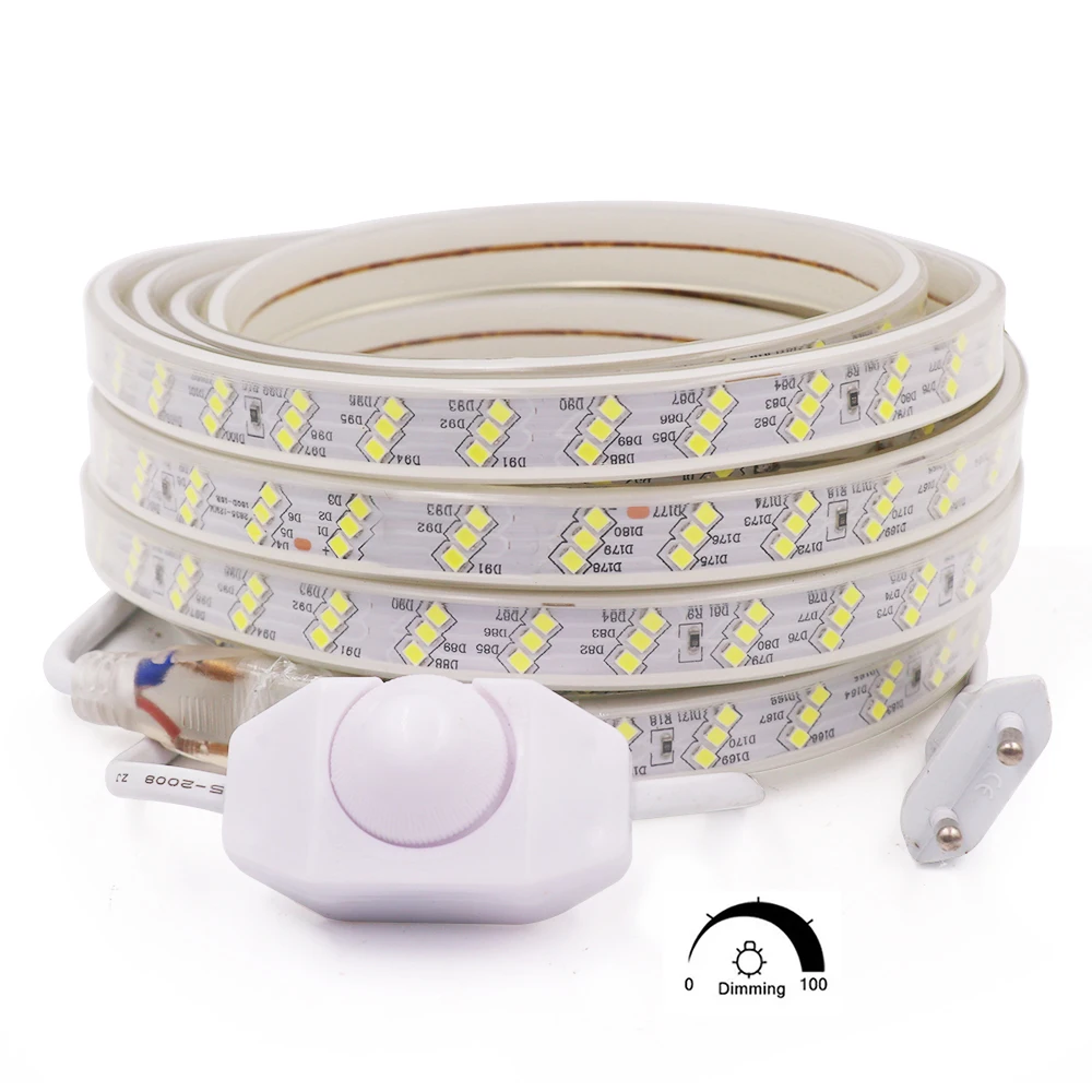 Dimmerable LED Strip AC 220V 240V Waterproof SMD 2835 180Leds/m Flexible Tape Ribbon LED Strip For Home Decoration