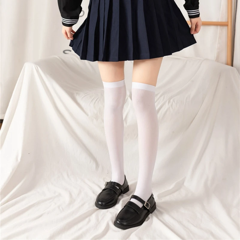

Женские однотонные высокие чулки до бедра, Классические бархатные тонкие студенческие носки до середины икры