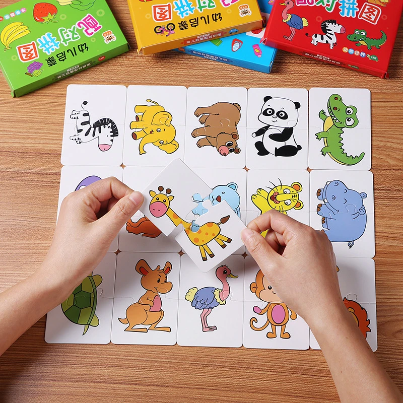 

32 Pcs Baby Cognition Puzzle Toys Toddler Kids Cards Matching Game Cognitive Card Car Fruit Animal Life Puzzle