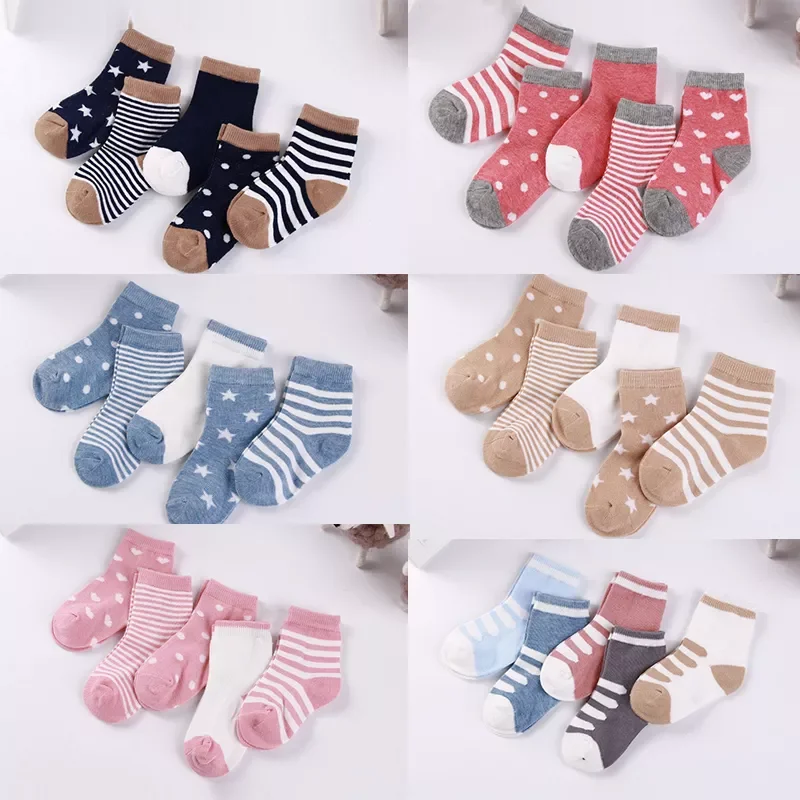 Pairs/lot 0 to 6 Years Kids Soft Cotton Socks Boy Girl Baby Cute Cartoon Warm Stripe Dots Fashion School Socks Autumn Winter