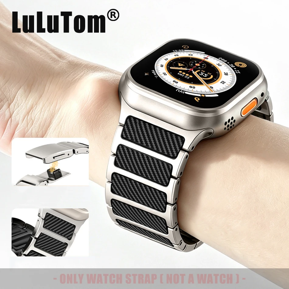 Фото Титановый ремешок с узором под карбон для Apple Watch Ultra 3/2, 49/46/45/44/42 мм, магнитный ремешок для iWatch Series 11/10/9/8/7/SE/6 №1