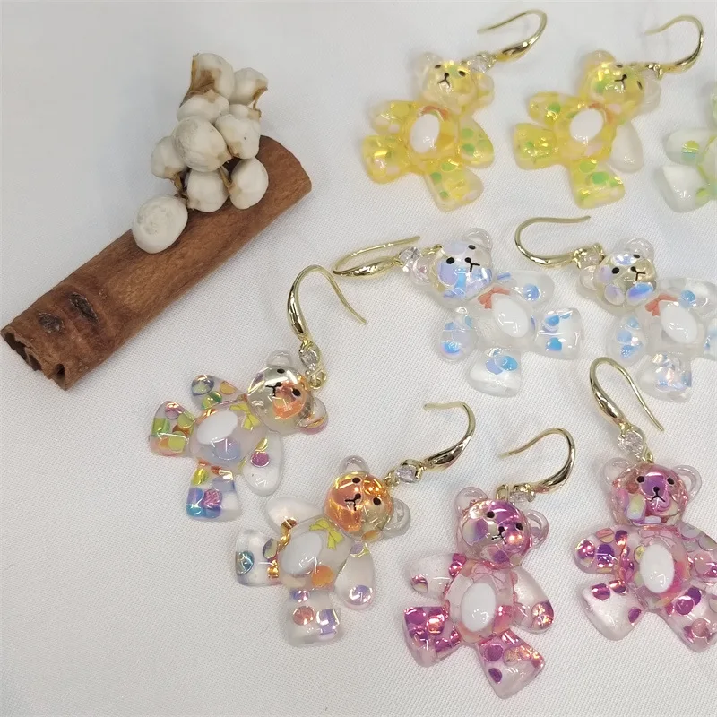 

S925 silver needle super fairy colorful cute bear earrings exquisite ear jewelry loose batch