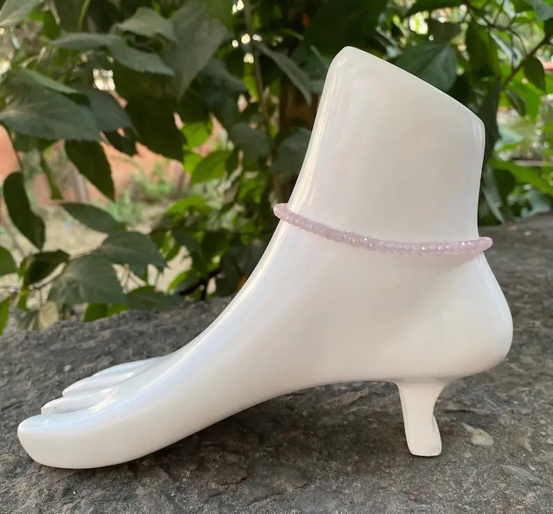Pink Bead Anklet-Surfer Anklet-Rose Quartz Faceted Anklet-Zodian Anklet-Ankle Bracelet-Adjustable Anklet-Boho Anklet