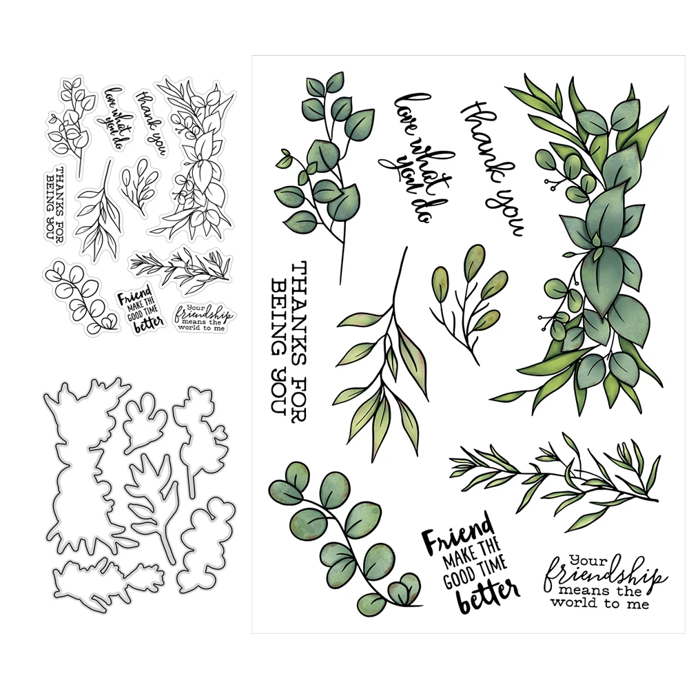 Рукавные весенние штампы с зелеными листьями прозрачный набор штампов DIY