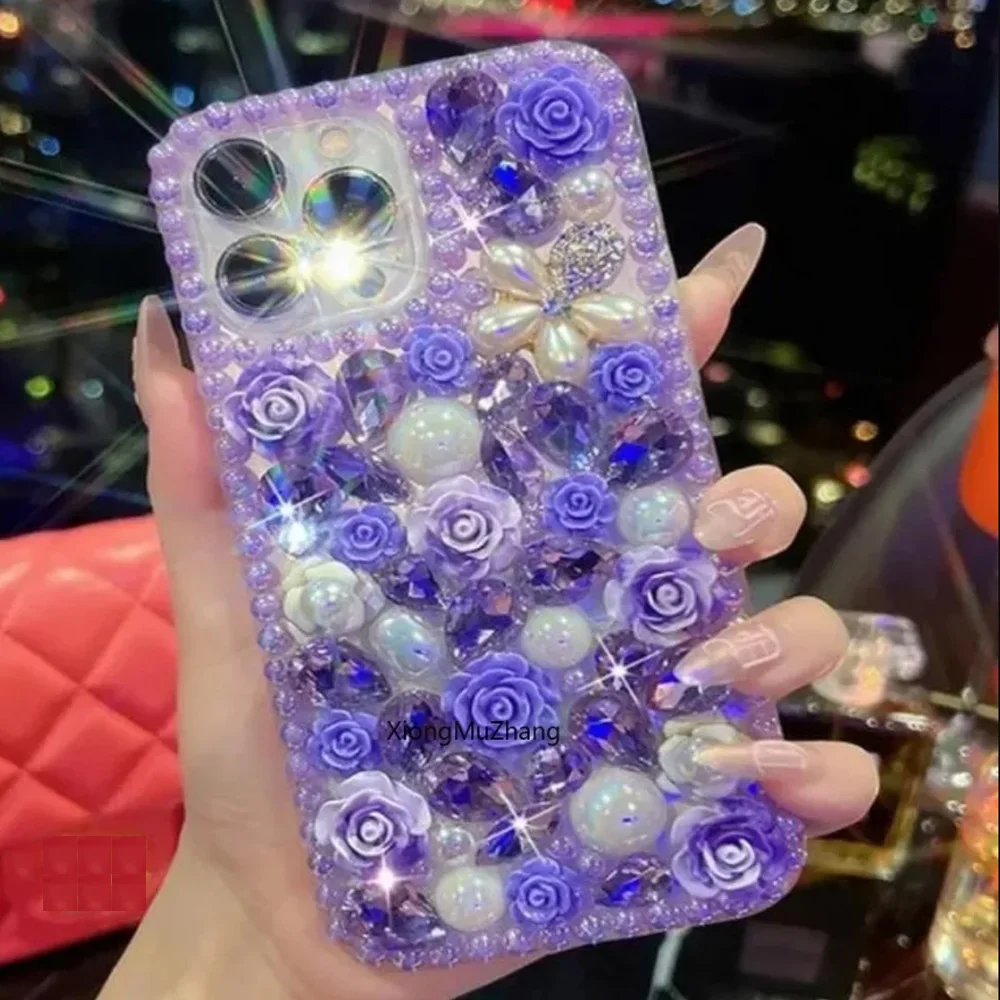 Модный полностью блестящий чехол ручной работы с жемчужинами и цветами для Nokia G10