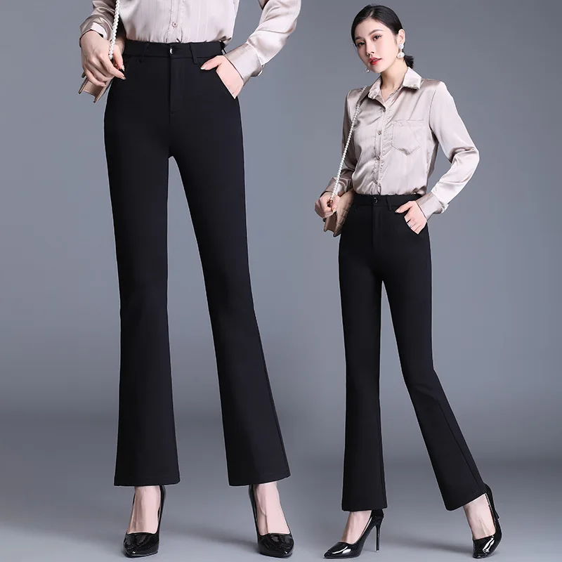 

Брюки женские клеш с завышенной талией, модные офисные деловые брюки с широкими штанинами, черные Костюмные эластичные повседневные штаны, ...