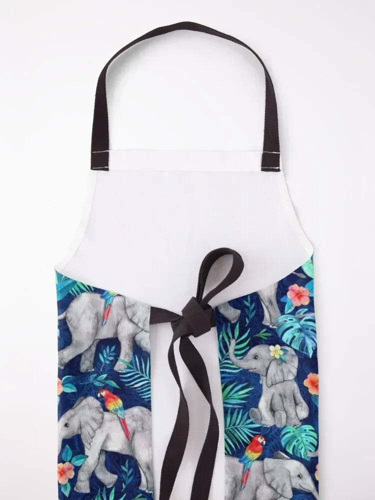 Синий фартук со слонами и попугаями в индиго мужская униформа шеф-повара